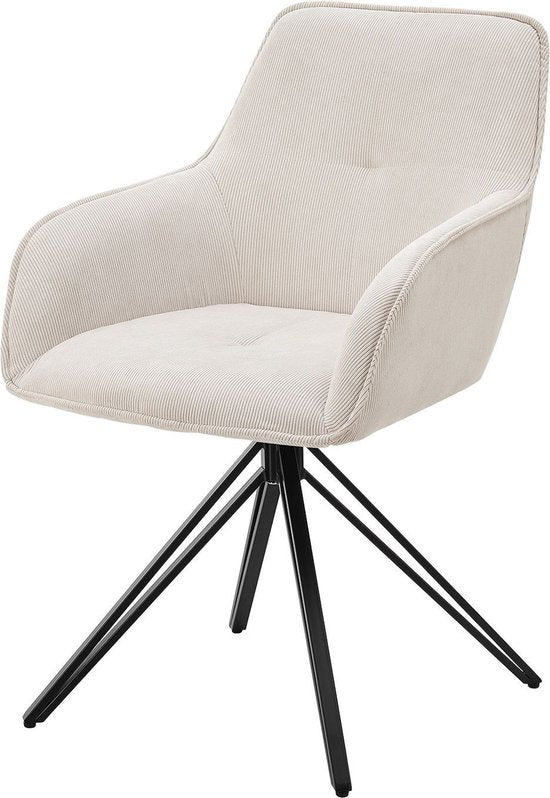 Esszimmerstuhl / Drehstuhl / Schalensessel Clyde - Corduroy Beige - Metallgestell