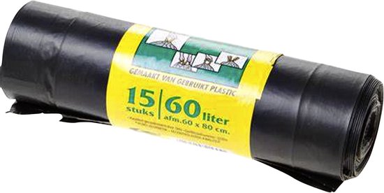 KOMO Müllbeutel mit Zugschnur – 60 Liter – 15 Stück
