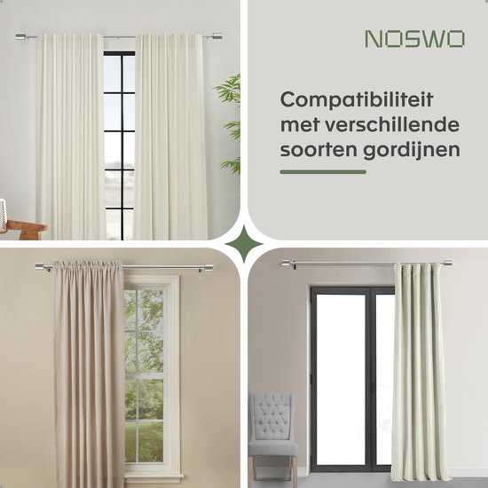 Noswo Vorhangstange - Ausziehbar - 183 bis 366 cm - Vorhangstange - Vorhangschienen komplett - Metall - 300cm - Silber