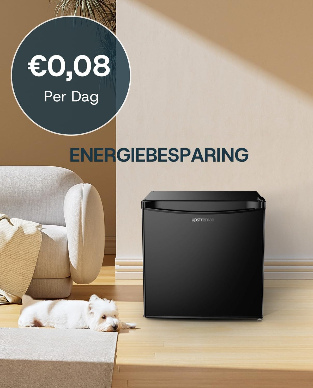 Upstreman Mini-Kühlschrank mit Gefrierfach FR17 – 46 Liter – 41 dB leise – Schwarz – Metall