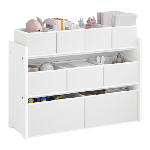 Lestarain Kinderregal mit 9 Aufbewahrungsboxen Weiß 92 x 60 x 30 cm