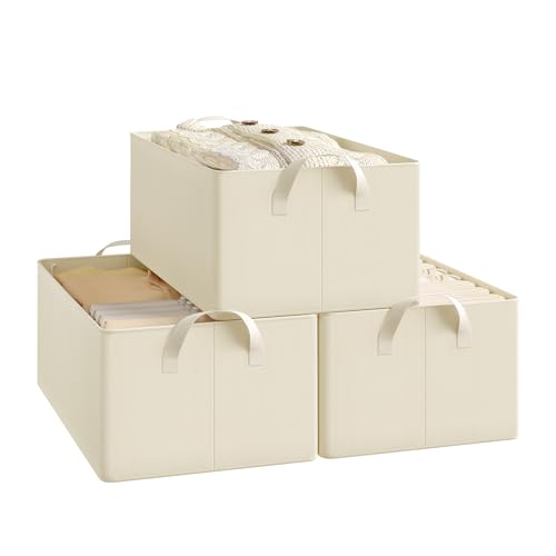 Woltu Faltbare Aufbewahrungsboxen 3er-Set - Creme - 47 x 28 x 20 cm