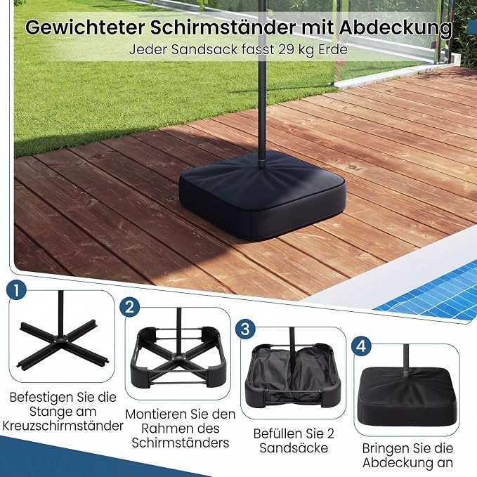 Coast Doppel-Sonnenschirm mit LED-Beleuchtung – 400 x 200 cm – UPF 50+