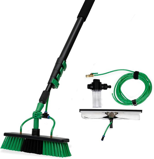 Hammersmith AquaClean Deluxe Wasserbürste – Teleskopstiel 3,6 m – Gartenschlauchanschluss – Fenster/Sonnenkollektoren