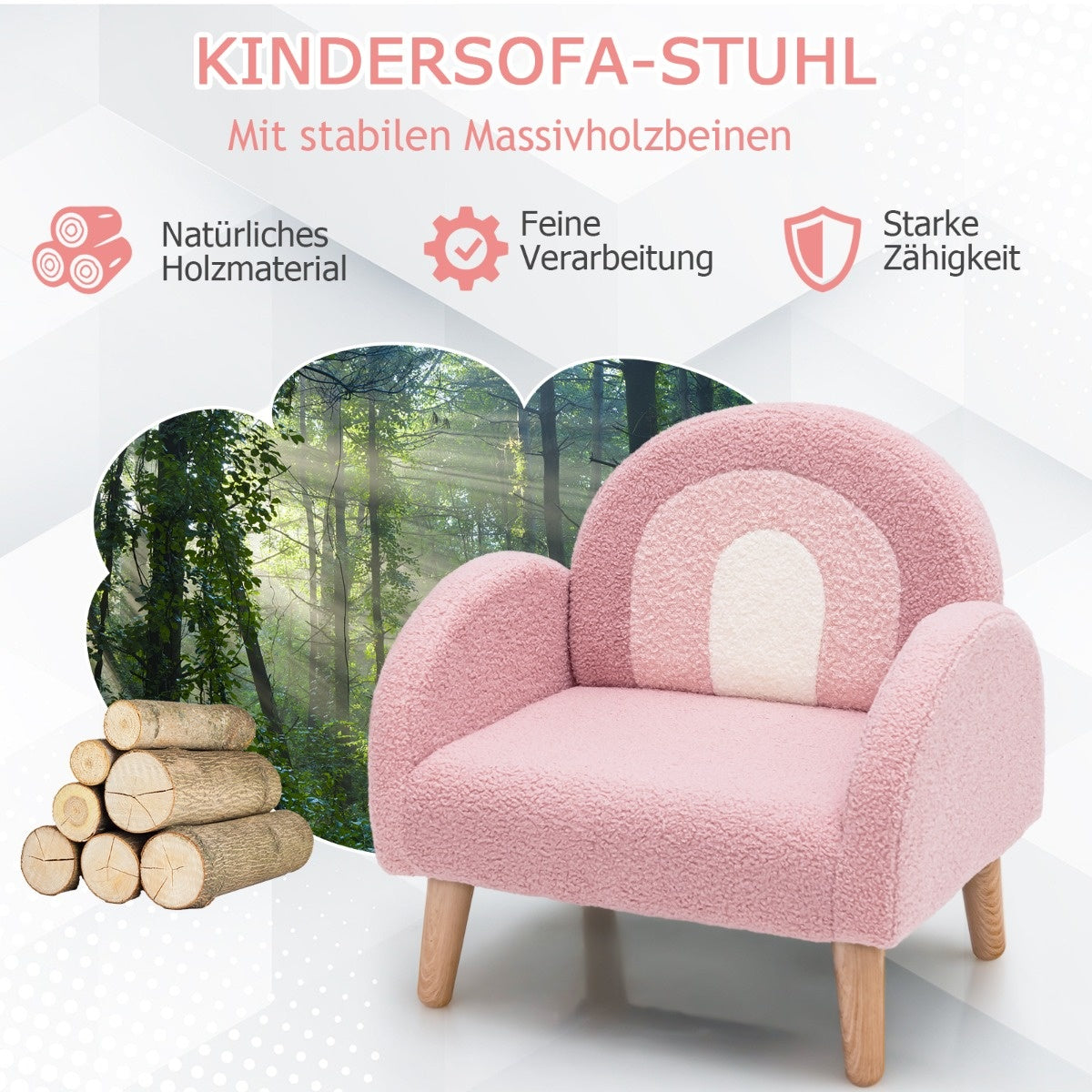 Coast Gededed Kindersofa mit festen Holzbeinen Kindersessel Pink