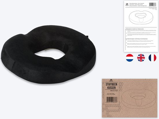 LifeGoods - Orthopädisches Ringsitzkissen - Waschbarer Bezug - Anti-Rutsch - Schwarz