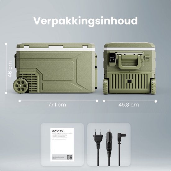 Auronic Electric Cool Box - Kompressor - 64L - 12V und 240 Volt - Camping Kühlschrank - Frigobox Auto - Mit Rädern und Griff - Grün