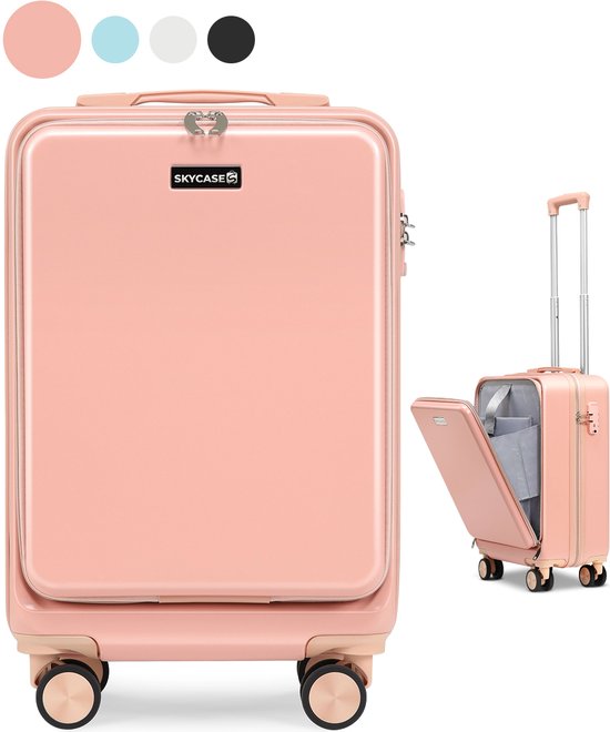 Skycases Handgepäck Koffer - 35L - Leichter Trolley - Spinner-Räder - TSA-Schloss und Laptop-Fach - Mit praktischer Fronttasche - 55 cm - Pink