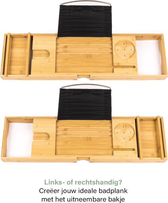 Budu Badebrett Bambus - Badebrett Holz - Badebrett für die Badewanne - Verstellbar / Ausziehbar - Badeständer - Bambus Badeständer - 70-105 cm