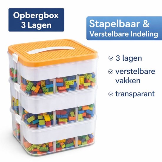 Ceruzo Spielzeug-Aufbewahrungsbox – 3 Ebenen – Transparent – Stapelbar – Organizer – Einlegeböden