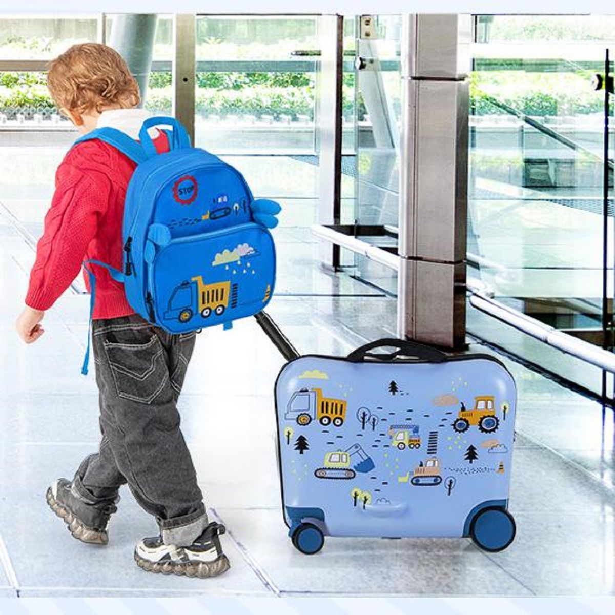 Coast Kinderkofferset – Sitzkoffer und Rucksack – Multifunktional – Bagger-Motiv