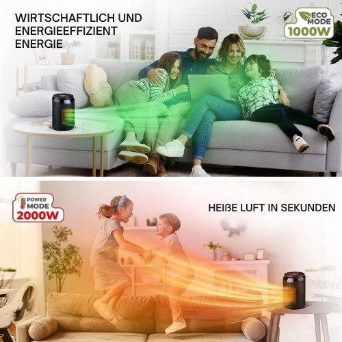LEBENLANG - Heizlüfter mit Fernbedienung - Kompakt & energieeffizient - Einstellbare Temperatur und Timerfunktion - 2000W