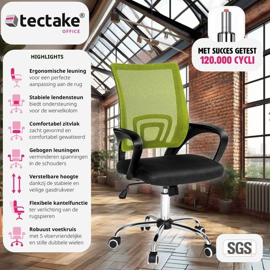 tectake - bureaustoel burostoel kantoor - design - zwart/groen - 401790