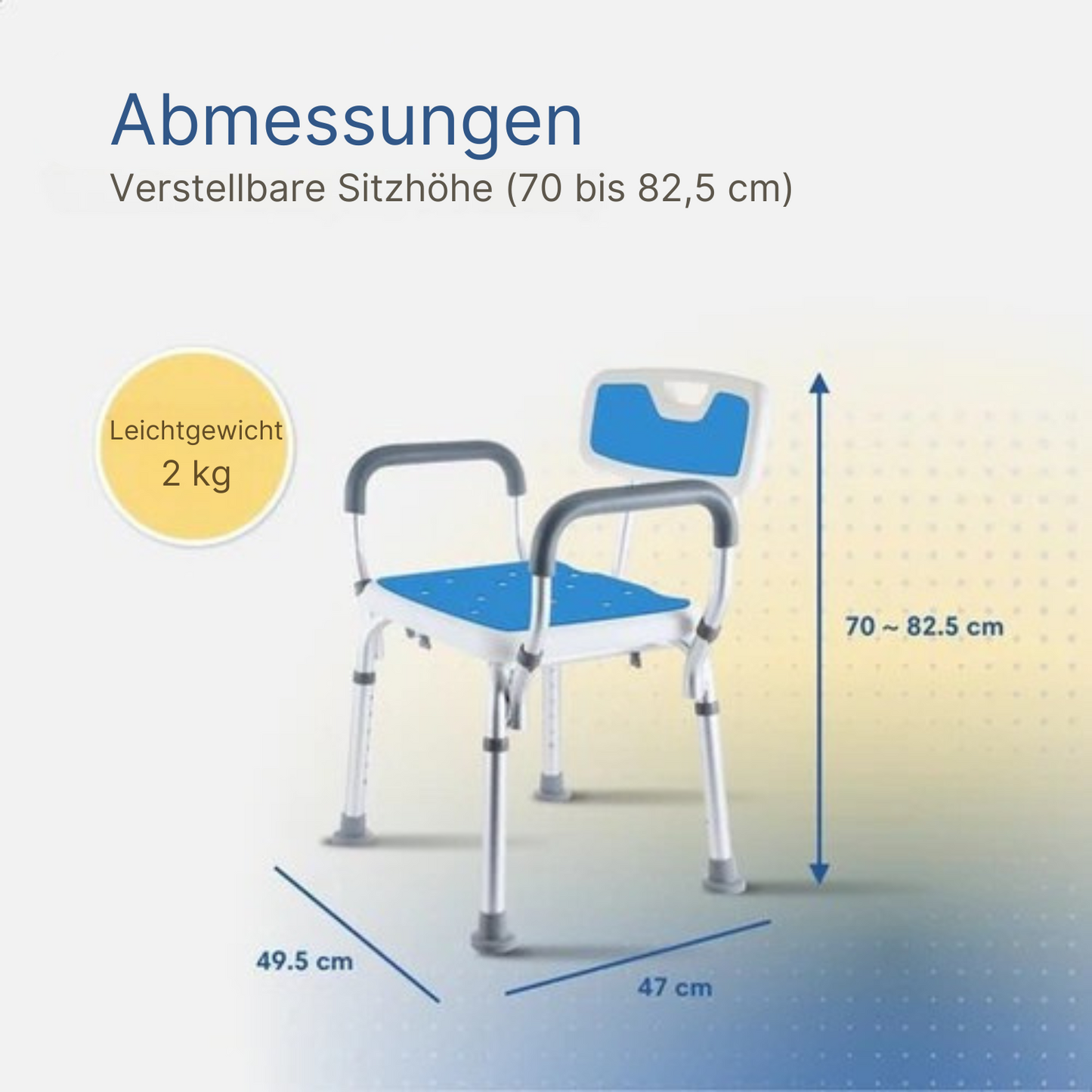 Safe Age - Duschstuhl - mit abnehmbarer Rückenlehne und Armlehne - rutschfest - höhenverstellbar - Duschhocker - Blau