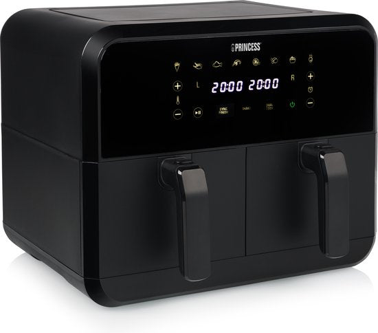 Princess Double Basket Airfryer 182068 - Double Airfryer - 8 Liter - 2 Körbe - XXL - 8 Programme - 2400W - Doppelte Heißluftfritteuse - Touchscreen - Schwarz - 80°C bis 220°C - Sync-Funktion