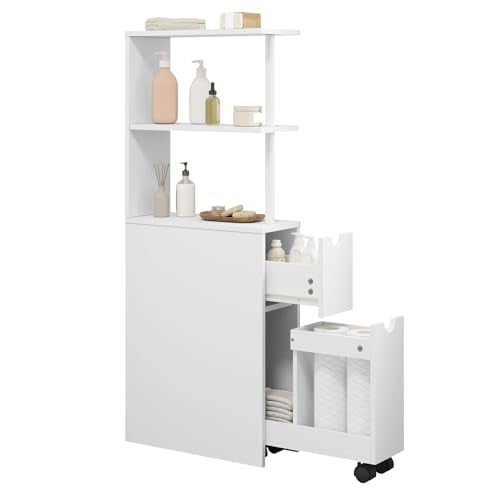 Eugad Schmaler Badezimmerschrank mit Schubladen und verstellbarem Einlegeboden - Weiß MDF - 45 x 19 x 113 cm