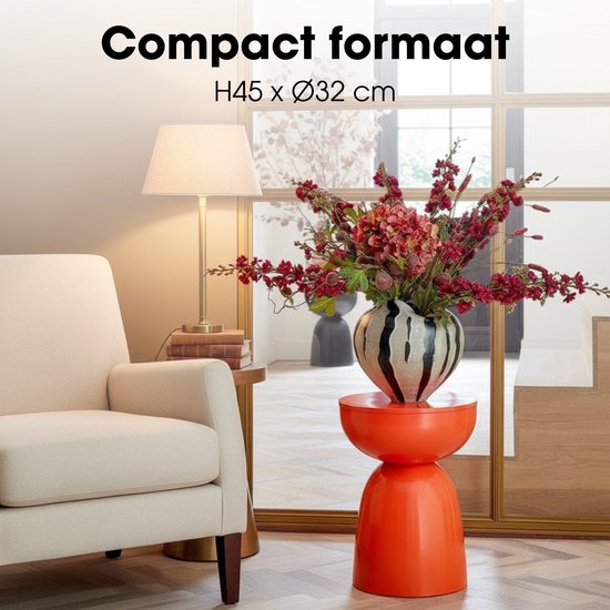 Mica Decorations Elliot Couchtisch – Nachttisch für Schlafzimmer oder Wohnzimmer – Beistelltisch aus Eisen für Blumen, Pflanzen und Dekoration – H 45 x Ø 32 cm – Orange