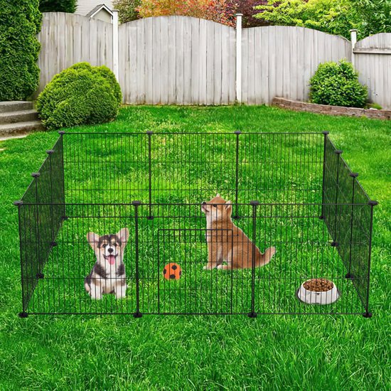 Kaninchenauslauf Puppyren 12 Paneele Schwarz DIY Haustierauslauf 35 x 35 cm für den Innenbereich