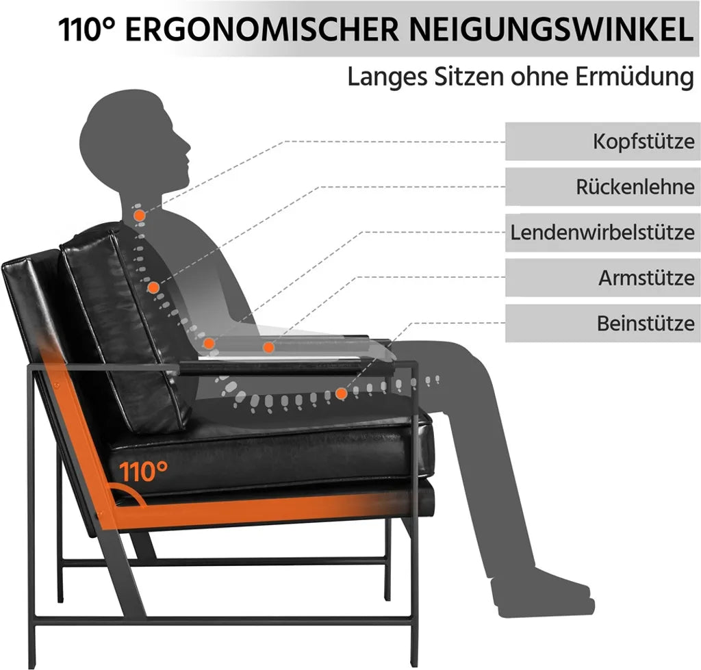 Yaheetech Retro-Relaxsessel aus Kunstleder, Schwarz