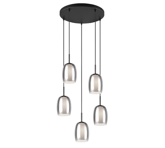 Trio Select Barret Pendelleuchte - Mattschwarz mit Rauchglas - Ø48 cm - Verstellbar bis 150 cm