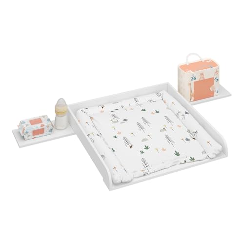 Woltu Wickelauflage für Wickeltisch weiß 80 x 80 cm mit Schutzrand