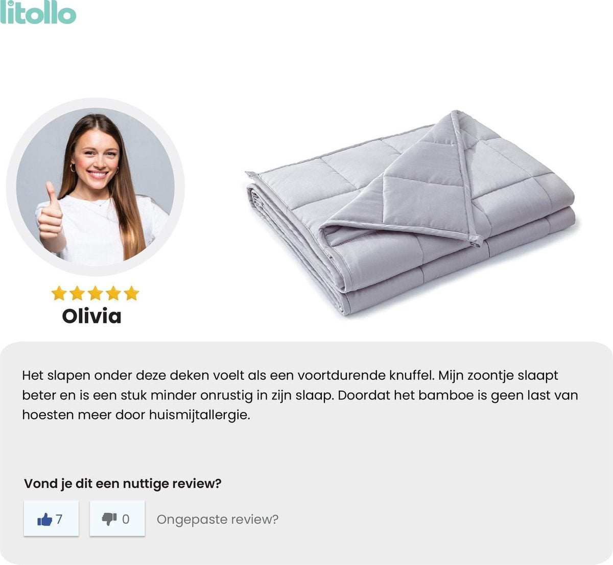 Litollo Gewichtsdecke Kind 4,5 kg - Gewichtsdecke - Langlebiges Bambusmaterial - Anthrazit - 100x150cm