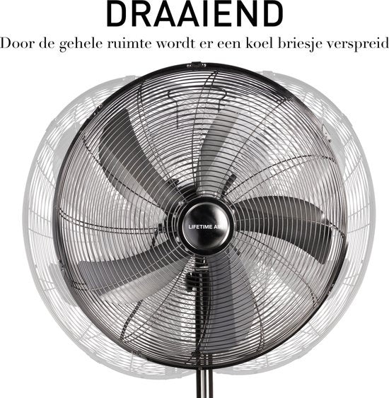Lifetime Air Stativ-Ventilator - 230V - Höhe 125-145 CM - Dreibein-Stativ - 3 Geschwindigkeiten - Oszillationsfunktion - Neigbar - Silber