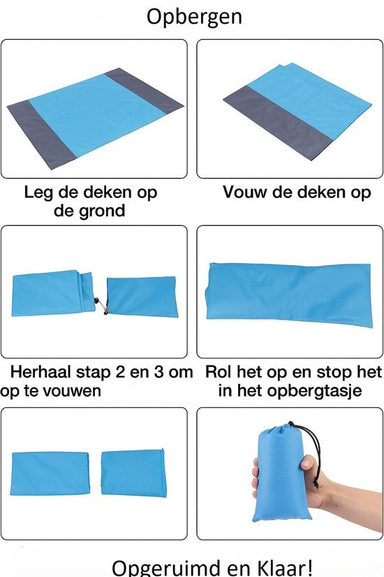 Strandmatte – Picknickdecke 210 x 200 cm – Wasserabweisend – Leicht – Blau/Grau