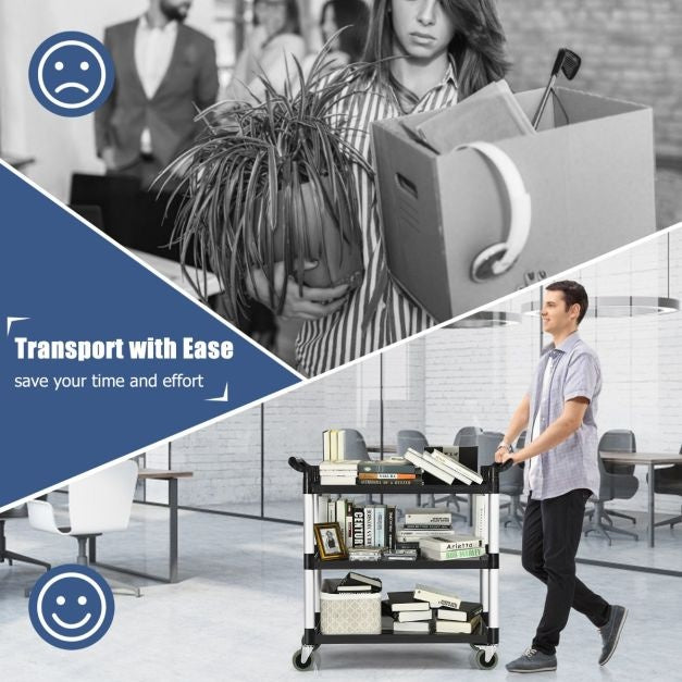 Coast 3-stufiger Servierwagen Multifunktionaler Trolley mit Griffen und 4 Rädern Küchenwagen Beistellwagen Metallwagen Schwarz