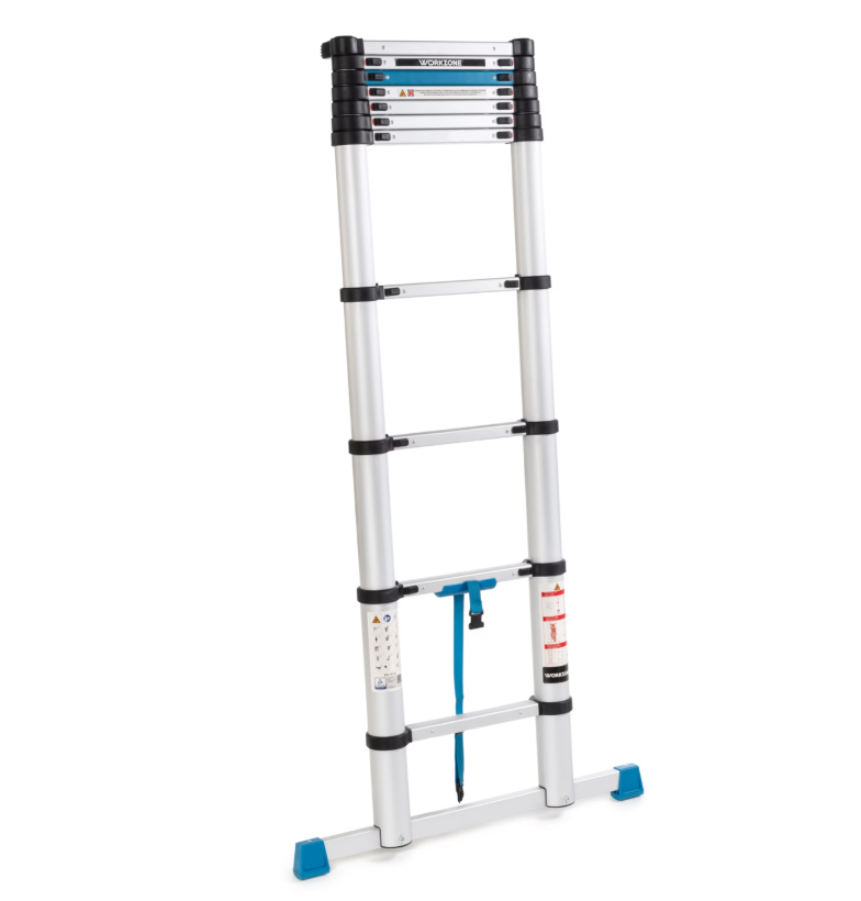 Workzone - Teleskopleiter - 4.02m - 11 Stufen - Max. 150 kg - Soft-Close - Silber