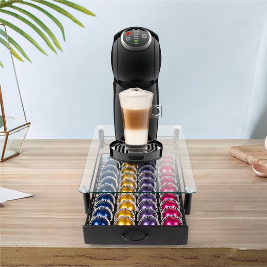 Nimma Dolce Gusto Kapselhalter - für 40 Kapseln - mit Schublade - Kaffeetassenhalterung - Glas - Schwarz