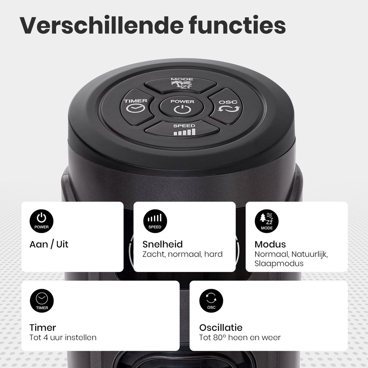 Auronic Tower Fan - Standventilator mit Fernbedienung - Timer - 55W - 45dB - 118cm - Dunkelgrau