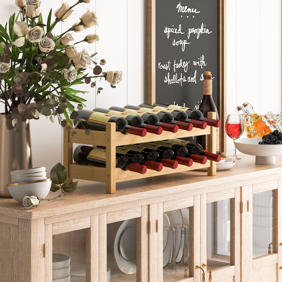 Coast Bambus-Weinregal – 2 Ebenen – für 12 Flaschen – naturfarben