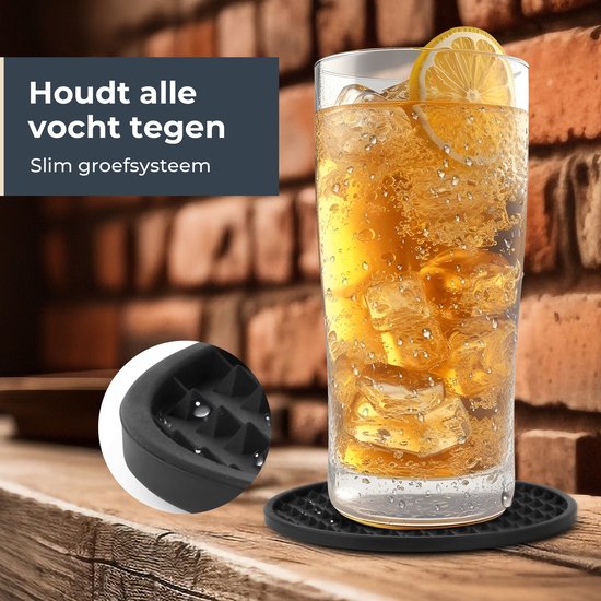 Castagnola Silikon-Untersetzer - Untersetzer für Gläser - Design-Untersetzer mit Halter - Untersetzer-Set - Anti-Rutsch - 14er-Set - Schwarz