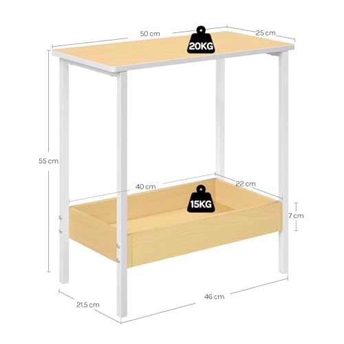 Woltu Beistelltisch BTS03nh - Couchtisch mit 2 Ablagen - Schwarzes Metall und Holzoptik - 50 x 55 x 25 cm