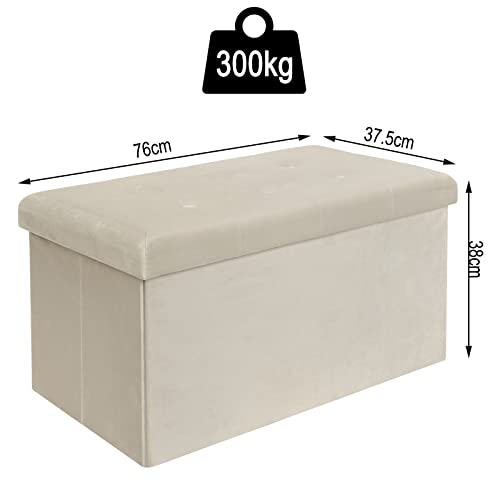 Woltu Storage Bank Samt Creme 80L 76 x 37,5 x 38 cm