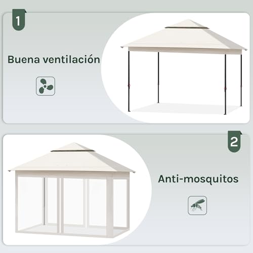 Woltu Faltbarer Gartenpavillon mit abnehmbarem Moskitonetz Fans Beige 3 x 3 m