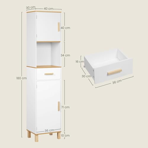 Eugad Badezimmerschrank mit 5 Fächern und 1 Schublade Weiß 40 x 180 x 30 cm