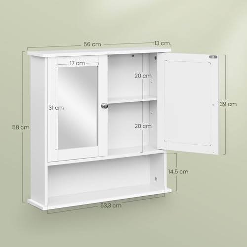 Eugad Badezimmerschrank mit Spiegeltüren Weiß 56 x 58 x 13 cm
