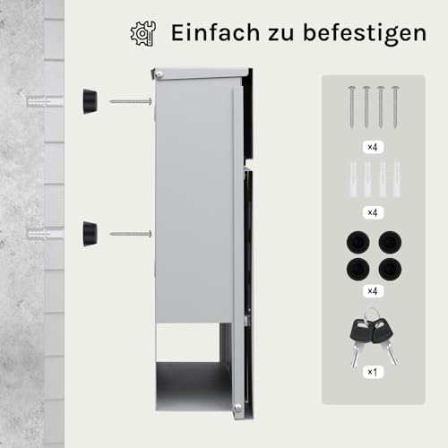 Woltu Briefkasten mit Zeitungsfach und Sichtfenster Grau 37 x 37 x 10,5 cm