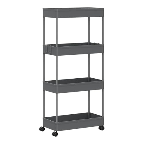 Stilvoller Servierwagen mit 4 Etagen und Rädern - Grau - 39 x 84 x 20,5 cm
