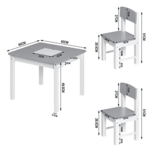 Woltu Kindertisch und -stühle mit wendbarem Spielblatt - Weiß und Grau