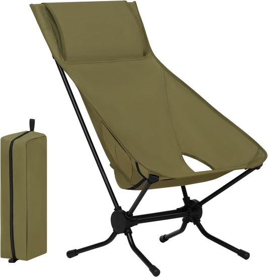Woltu Faltbarer Campingstuhl Grün 56 x 72 x 88 cm - Leichter Angelstuhl mit hoher Rückenlehne und Tragetasche - Belastbar bis 150 kg