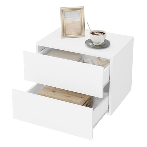 Woltu Schwebender Nachttisch mit Schublade Weiß 40x30x14 cm