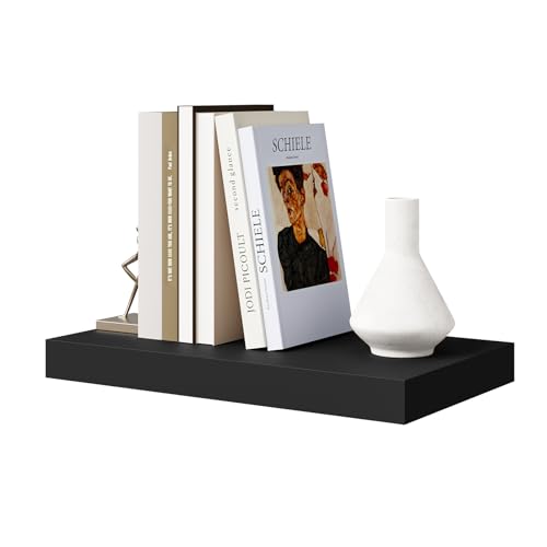 Woltu Schwebendes Wandregal RG9372sz - Wandregal aus Holz Schwarz - 40x23x3,8 cm - Für Wohnzimmer, Schlafzimmer und Küche