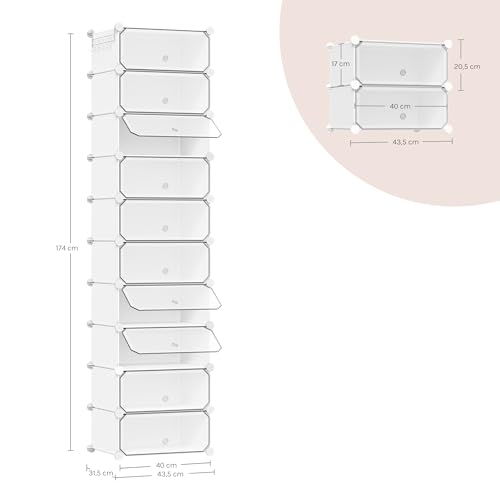 Woltu Schuhschrank mit 10 Fächern Weiß 40 x 30 x 170 cm