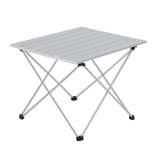 Woltu Picknick-Tisch Camping Tisch faltbar - Aluminium Silber - 56x46x40 cm