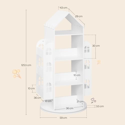Woltu Kinderbuchregal Weiß 4-stöckig mit 2 Seitenregalen Hausform 63 x 59 x 125 cm