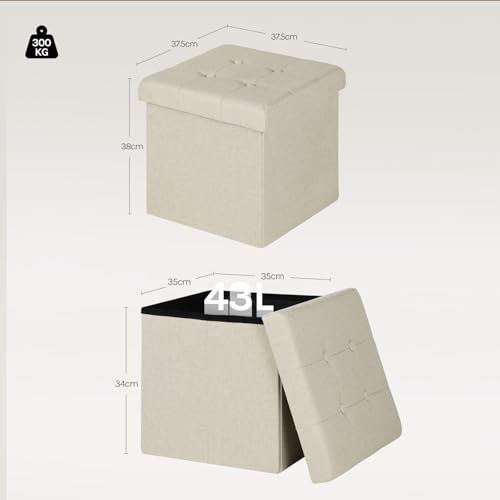 Woltu Klappbarer Hocker mit Stauraum - Cremeweiß - 37,5 x 37,5 x 38 cm