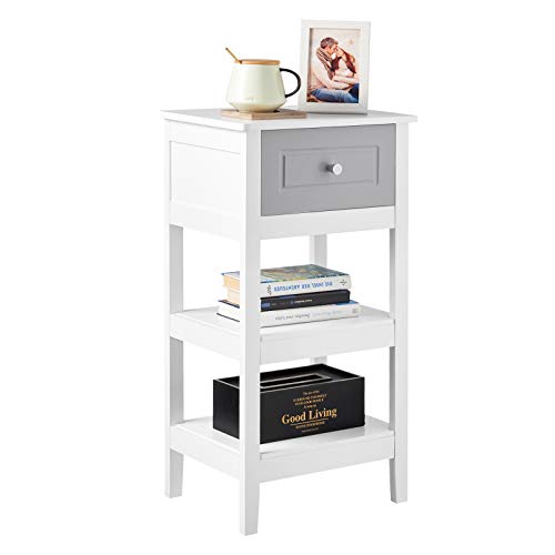 Woltu Nachttisch mit Schublade und 2 Ablagefächern MDF Weiß 38 x 28 x 71 cm 2er Set